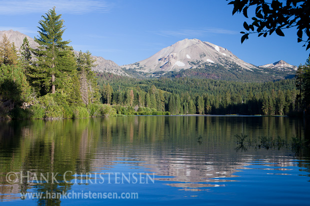 Mt. Lassen is reflected in Manzanita Lake at sunset, Lassen National Park, California