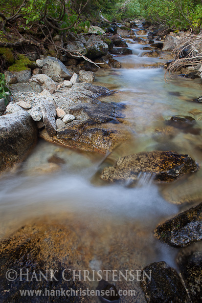 The surface of the water appears to be smooth, due to the long exposure.  Eagle Cap Wilderness, Oregon