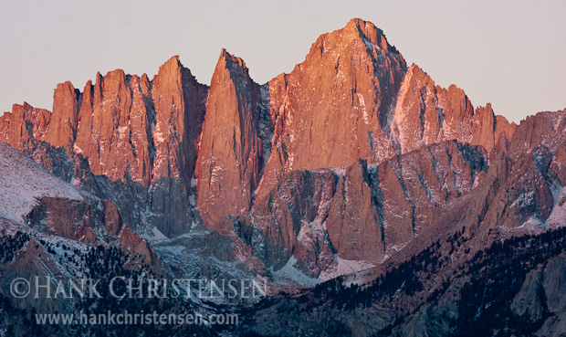 Alpenglow On Mt. Whitney Mt. Whitney glows red in pre-dawn light, Alabama Hills, CA
