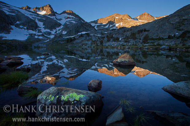 Sun lights the tip of Mt. Davis at dawn, Ansel Adams Wilderness