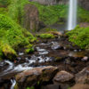 Latourell Falls drops straight down from an overhanging basalt cliff, Columbia River Gorge, Oregon