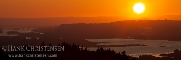 The sun sets over the Columbia River, just east of Portland, OR