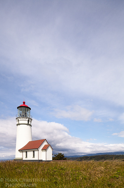 Cape Blanco Lighthouse stands on a point that juts out a half mile into the ocean.  Its light can be seen up to 23 miles out to sea.