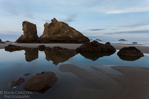 A moody sky breaks in early morning over Bandon Beach, Oregon