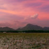 Evening clouds turn to fire over the mountains north of Azhagappapuram, Tamil Nadu, India.